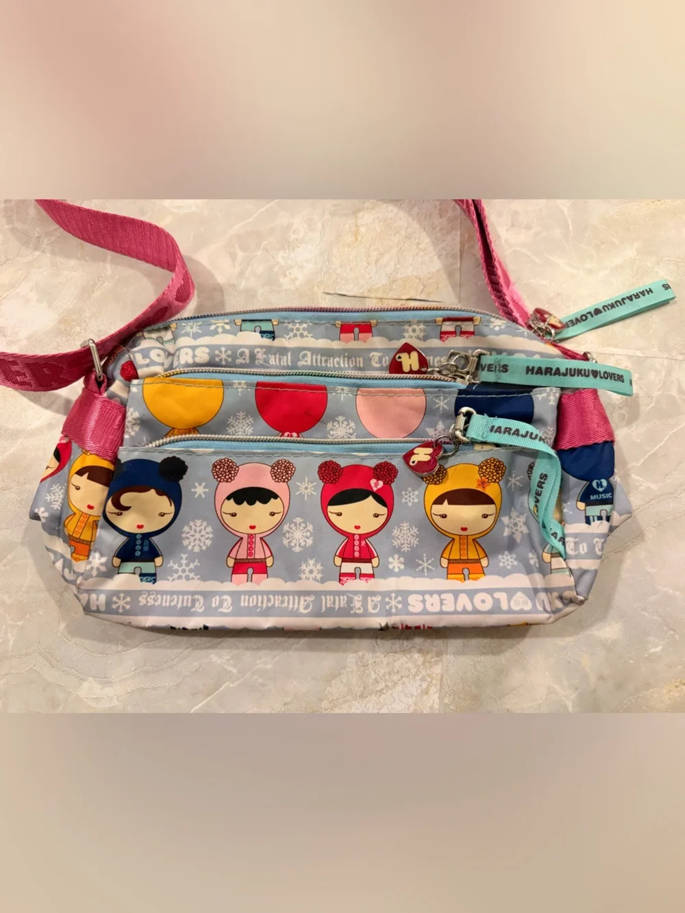 Harajuku Lovers Pink and Light Blue Kids Character Crossbody Bag